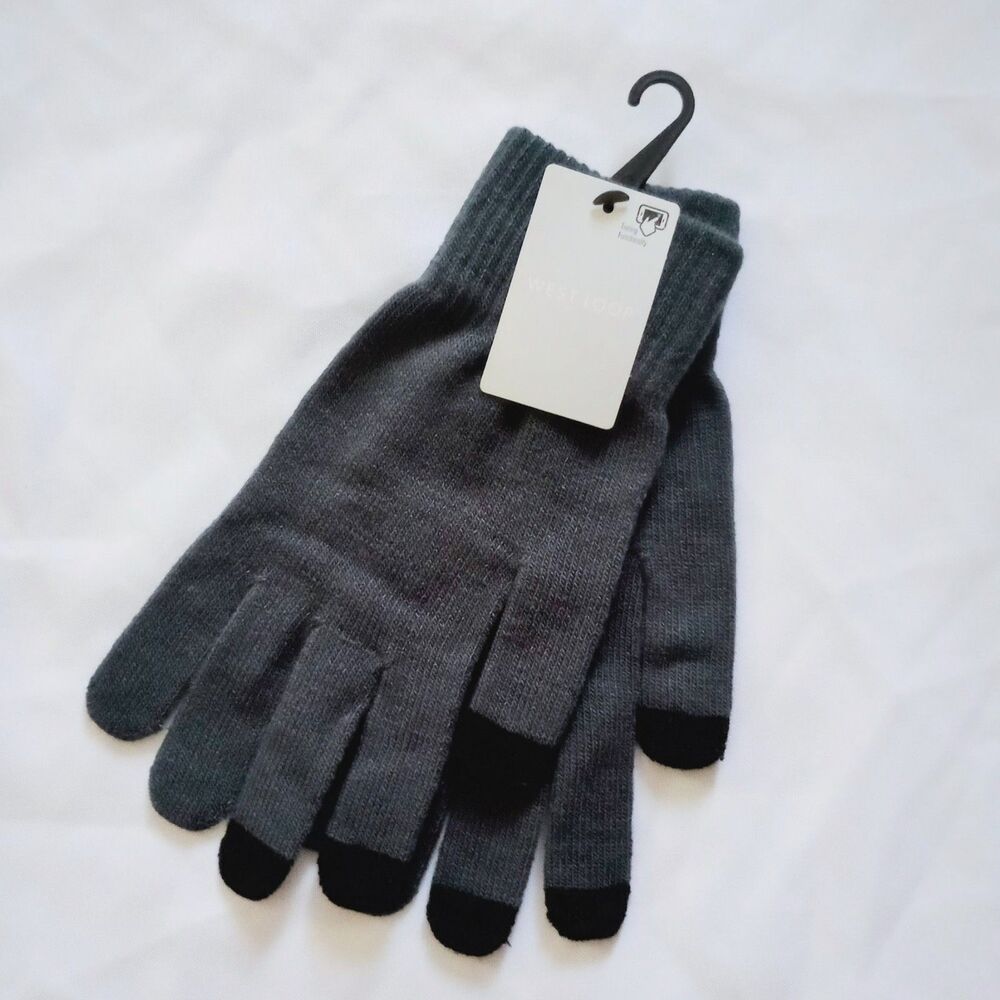 NWT West Loop GRAY Texting Knit Gloves One Size Men / Women / Teen / Unisex
